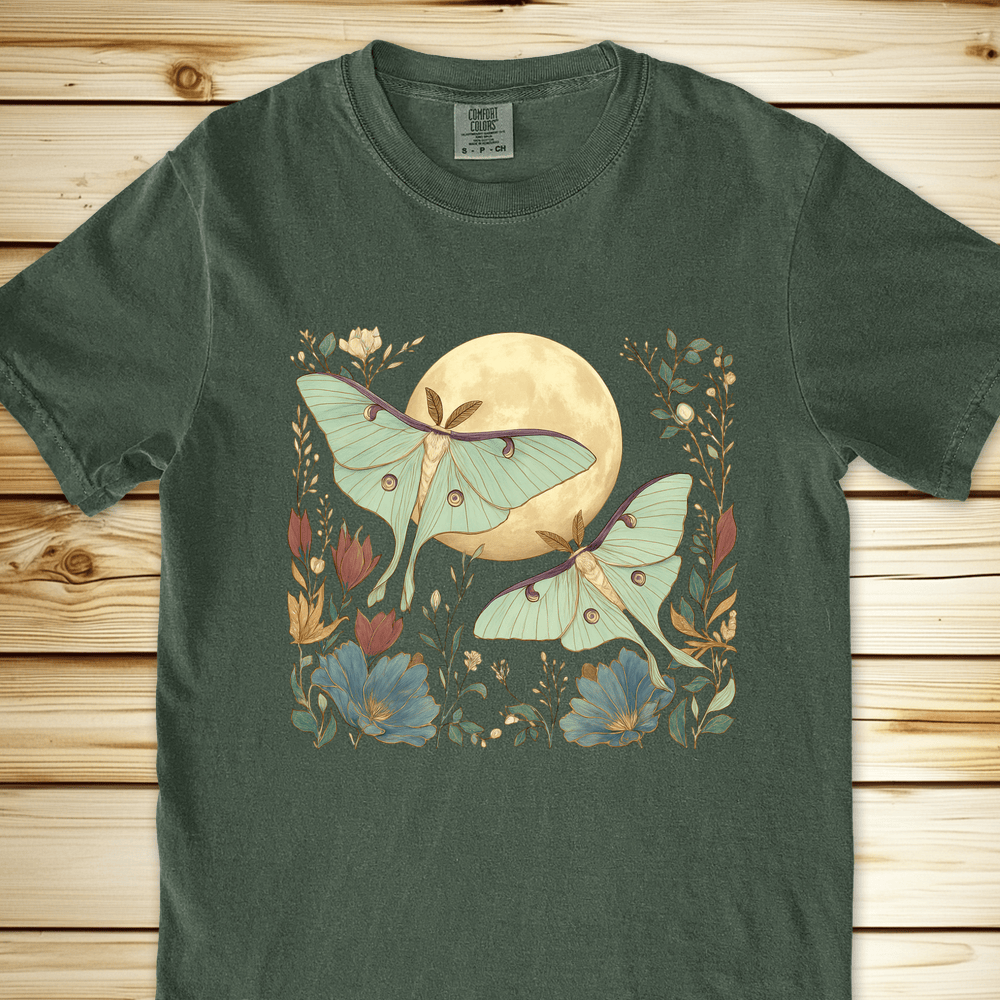 2291 Mystical Green Moths Relaxed Fit Tee - Moss