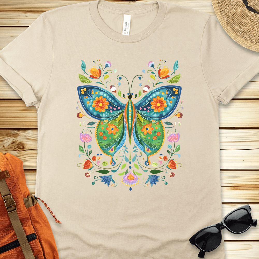 1934 Butterfly Folkart Tshirt - Natural