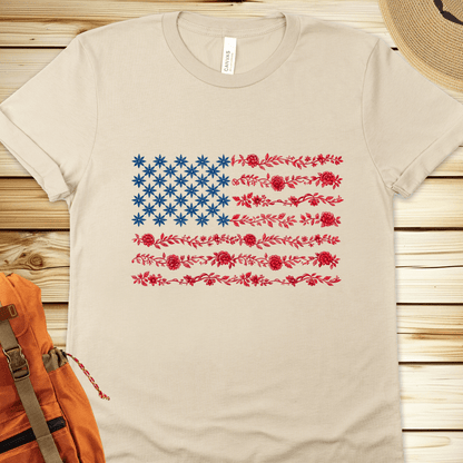 1972 Us Flag In Flowers Tshirt - Natural