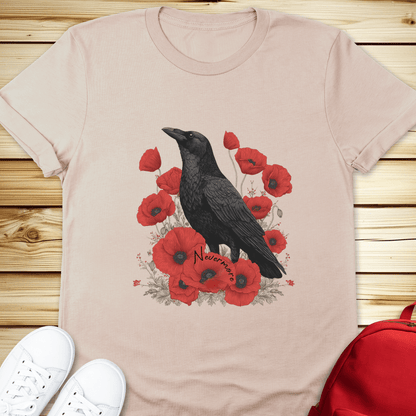 2139 Nevermore Raven And Poppies Tshirt - Natural