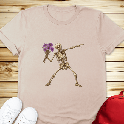 Skeleton Flower Thrower Tshirt - Natural