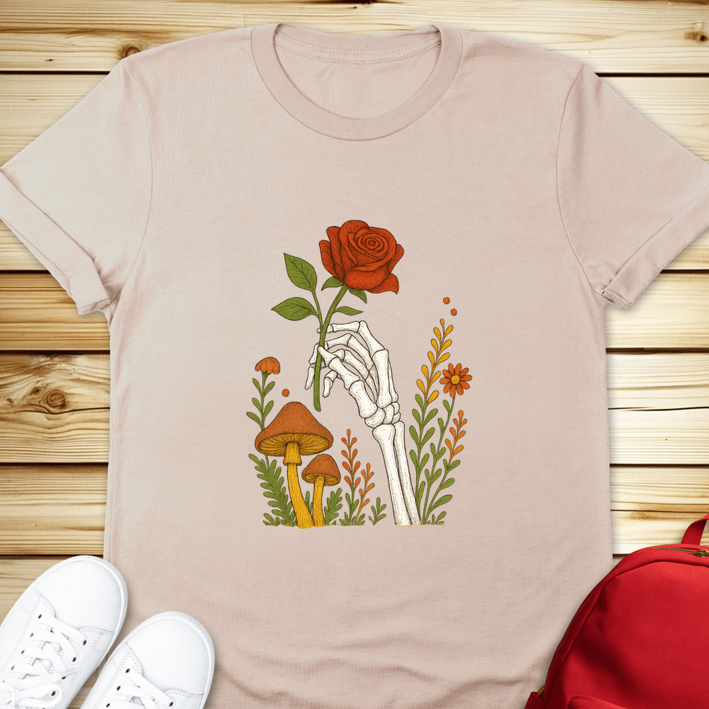 2168 Skeleton Hand With Rose Tshirt - Natural