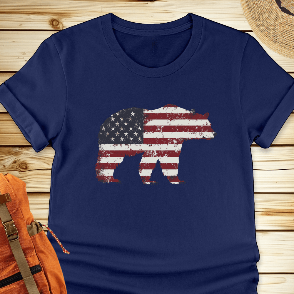 1998 American Flag Grizzly Bear Tshirt - Navy
