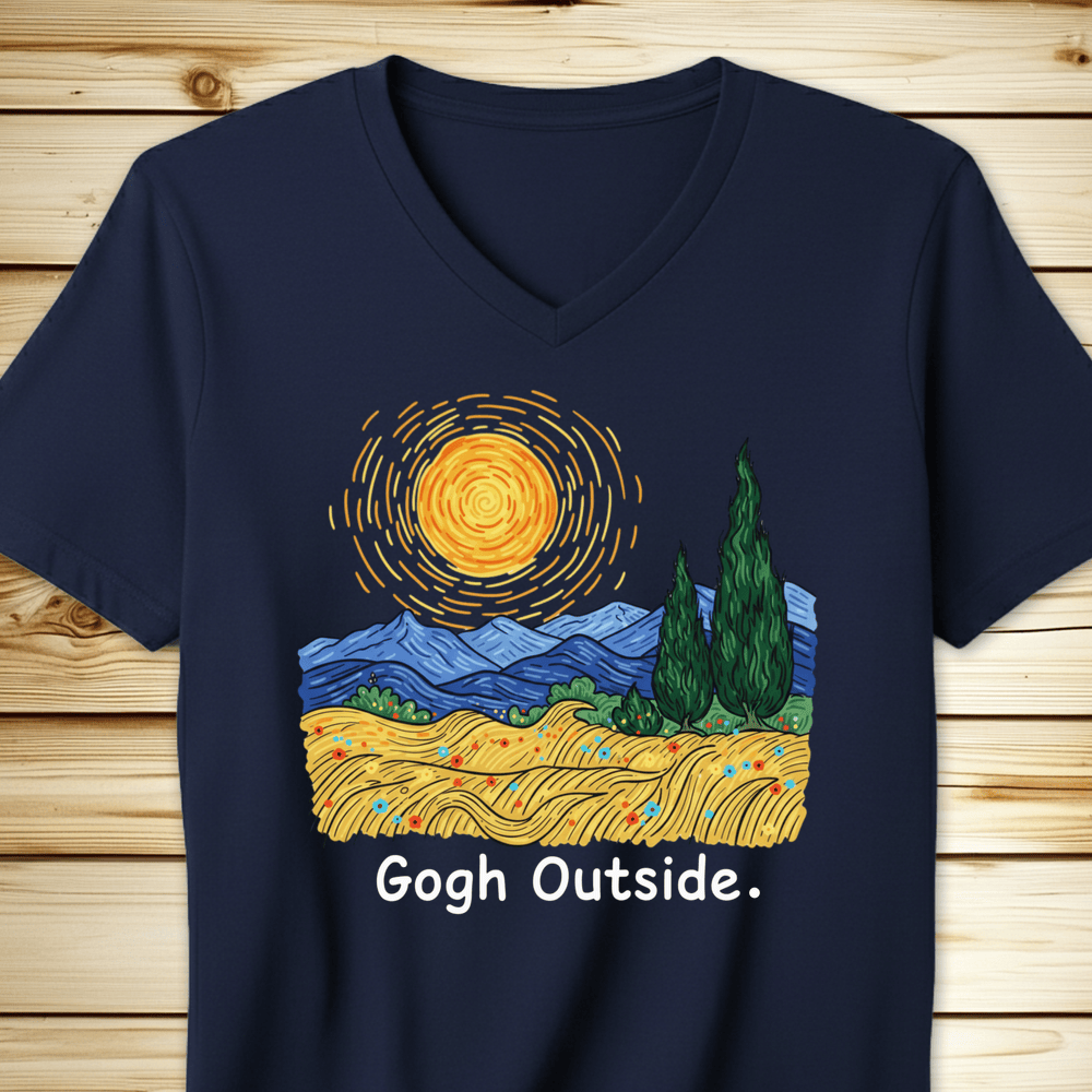 Gogh Outside Wheatfield Unisex V-Neck Tshirt - Navy