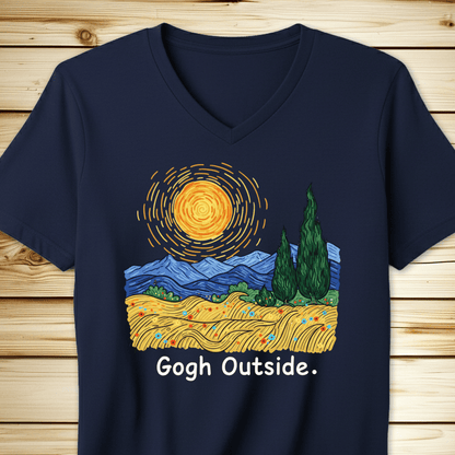 Gogh Outside Wheatfield Unisex V-Neck Tshirt - Navy