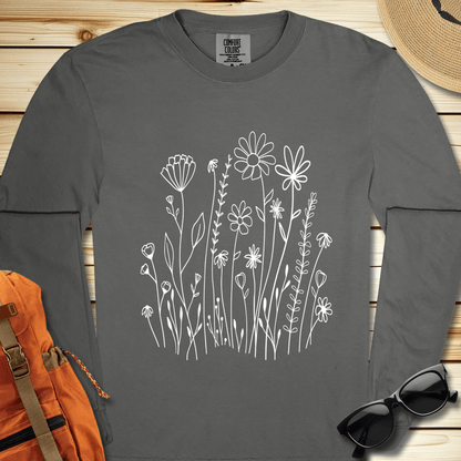 1648 White Wildflowers Long Sleeve Tshirt - Pepper