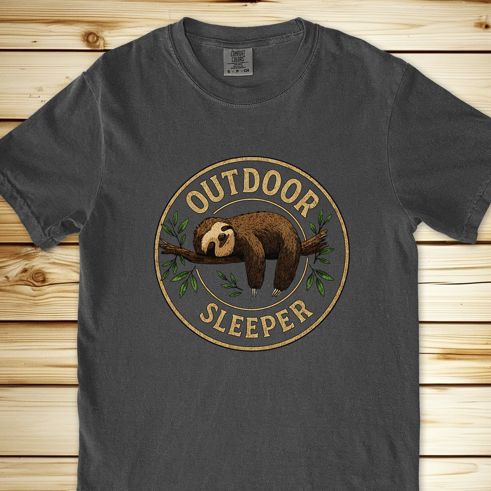 2029 Sloth Camping Relaxed Fit Tee - Pepper