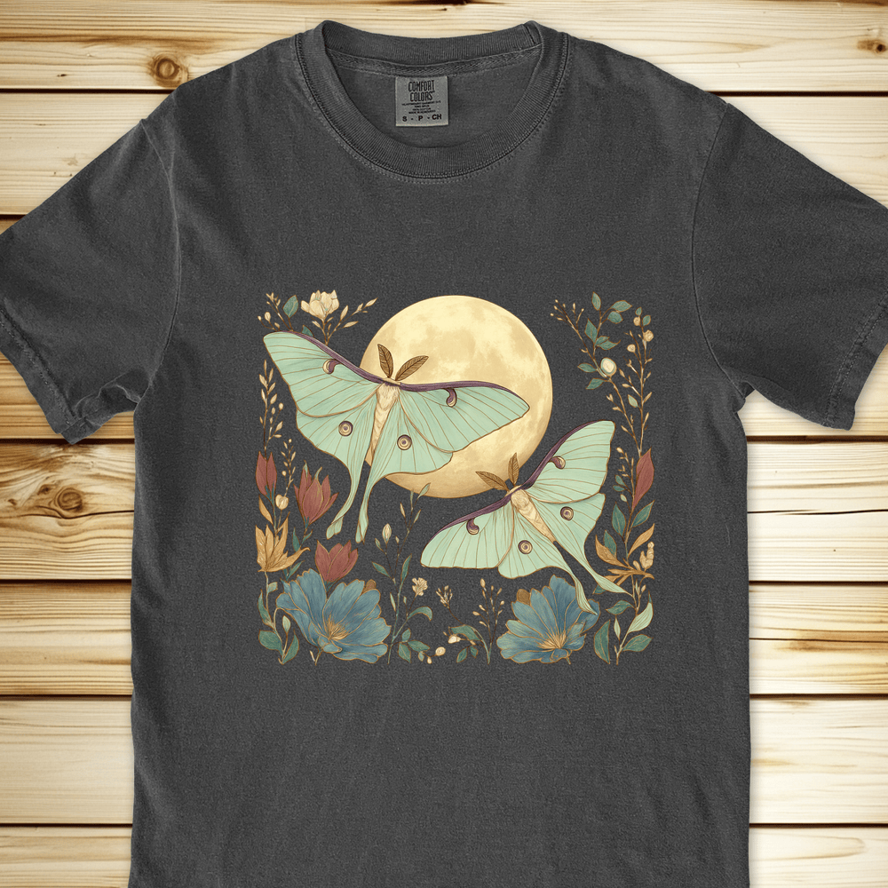 2291 Mystical Green Moths Relaxed Fit Tee - Pepper