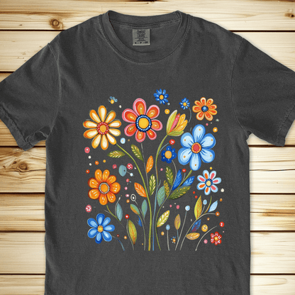 1687 Painted Flowers Relaxed Fit Tee - Pepper