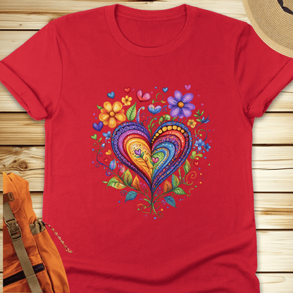 1974 Folk Art Heart Tshirt - Red