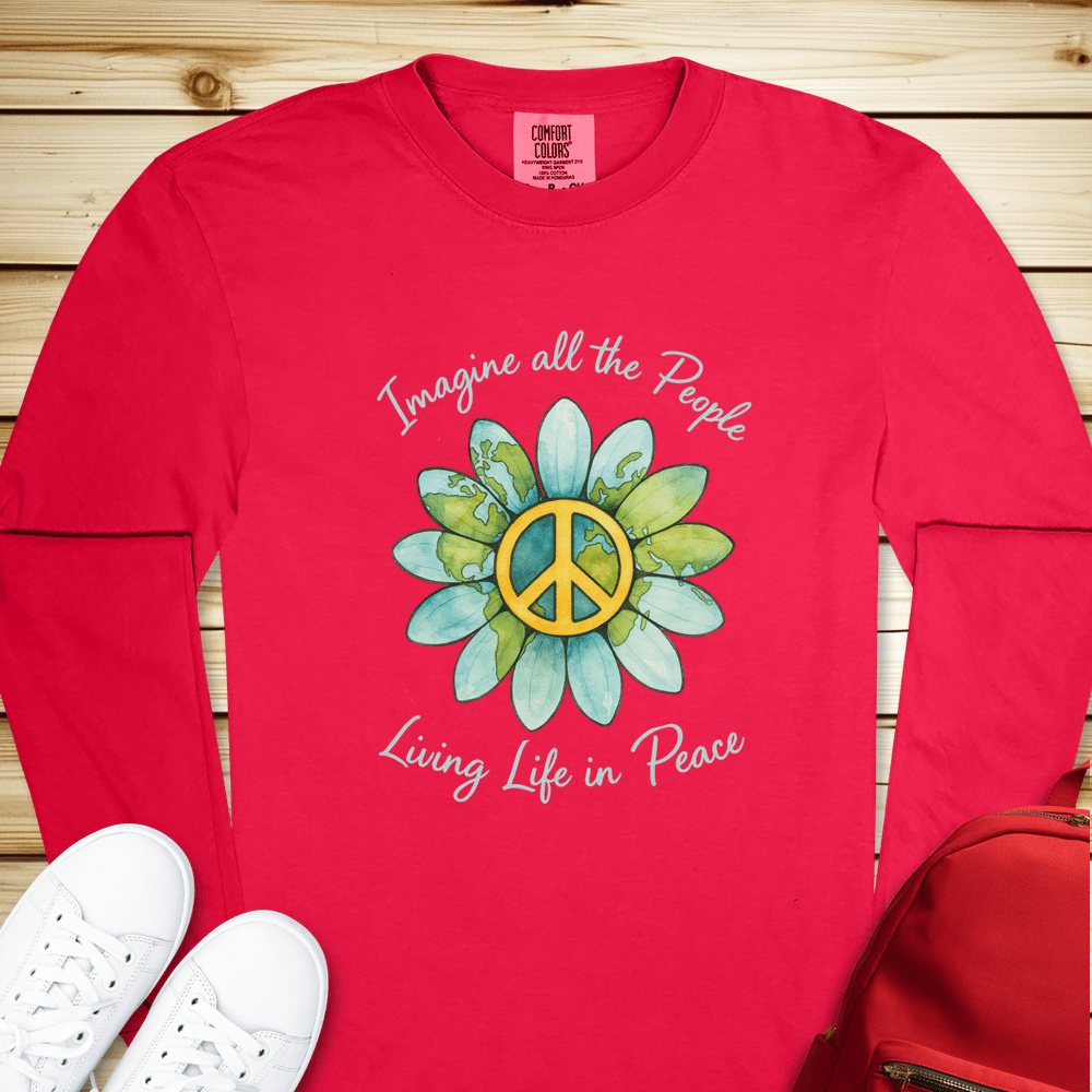 2058 Imagine All The People Long Sleeve Tshirt - Red
