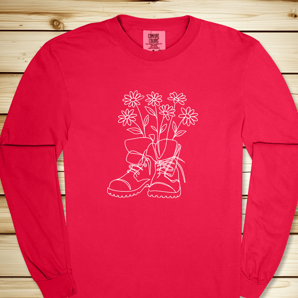 Wildflower Hiking Boots Long Sleeve Tshirt - Red