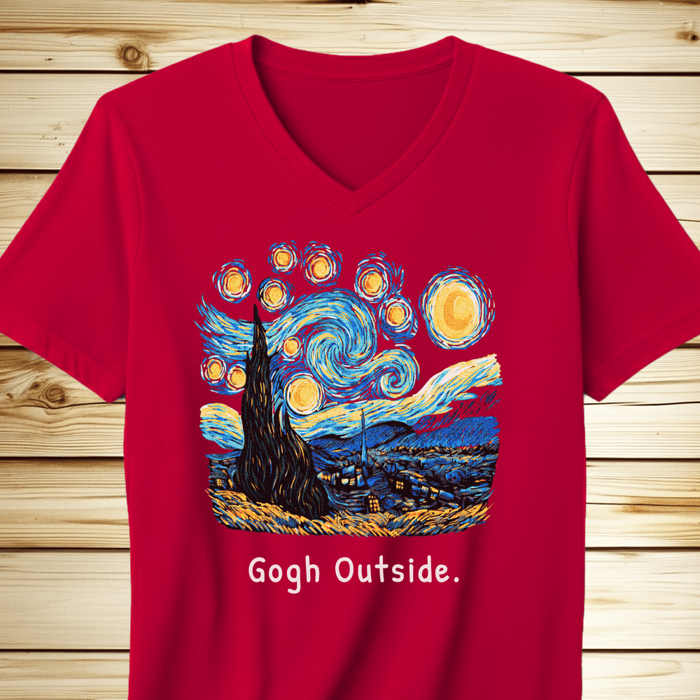 Gogh Outside Starry Nighty V-Neck - Red