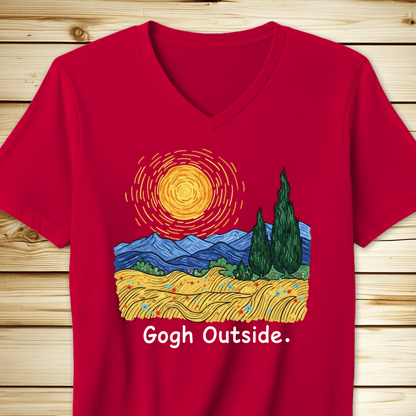 Gogh Outside Wheatfield Unisex V-Neck Tshirt - Red