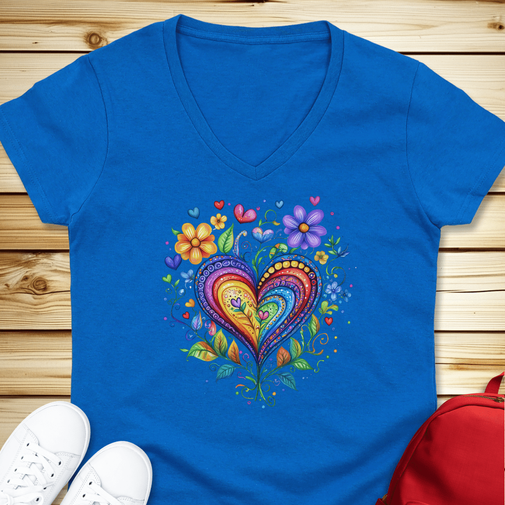 1974 Folk Art Heart V-Neck - Royal