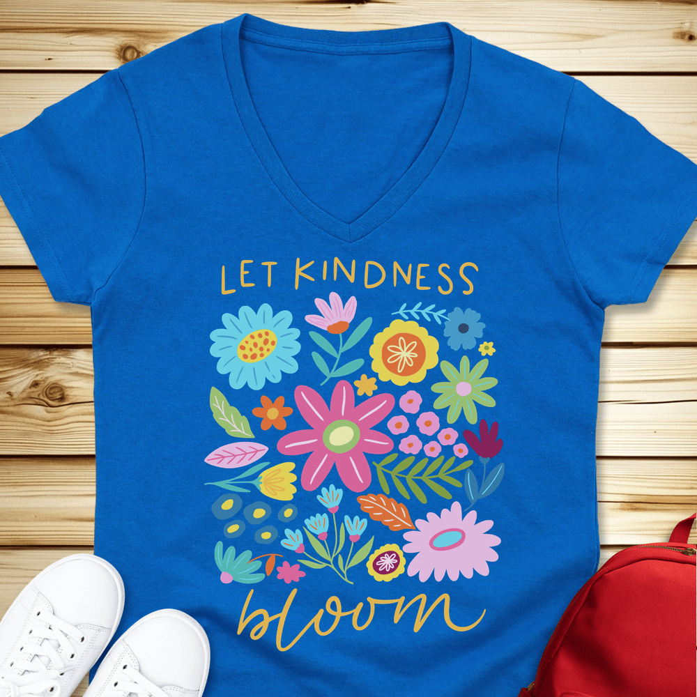 Let Kindness Bloom V-Neck - Royal