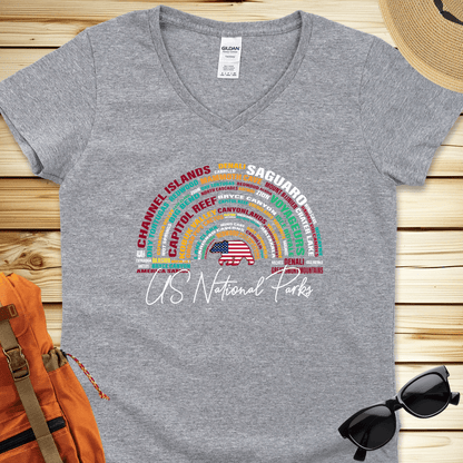 1512 National Parks Word Art V-Neck Tshirt - Sport Grey