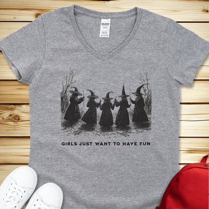 1647 Girls Just Want To Have Fun V-Neck Tshirt - Sport Grey