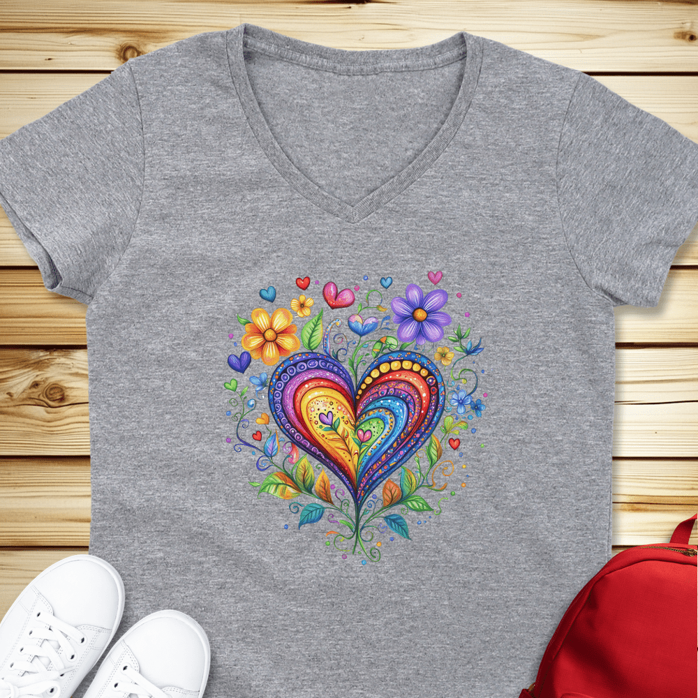 1974 Folk Art Heart V-Neck - Sport Grey
