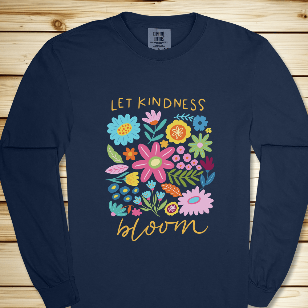 1674 Let Kindness Bloom Long Sleeve Tshirt - True Navy