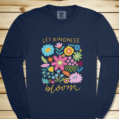 1674 Let Kindness Bloom Long Sleeve Tshirt - True Navy