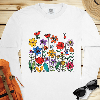 1526 Wildflowers Long Sleeve Tshirt - White