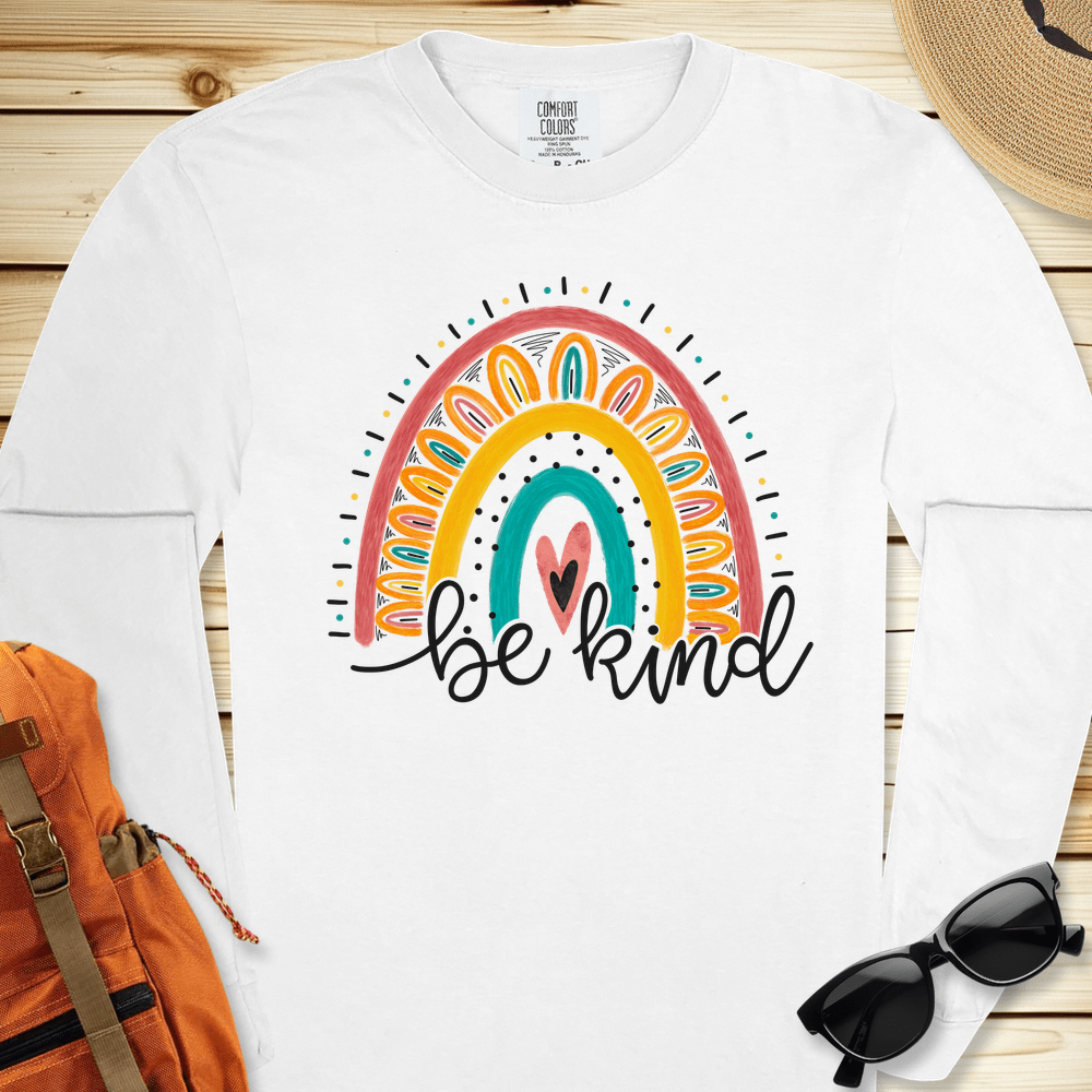 1940 Be Kind Rainbow Long Sleeve Tshirt - White