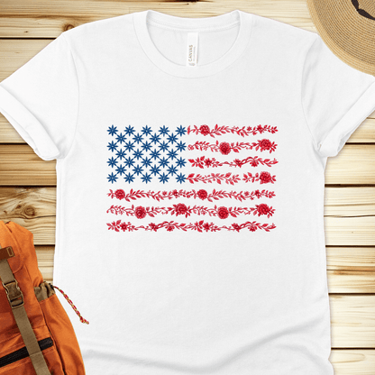 1972 Us Flag In Flowers Tshirt - White