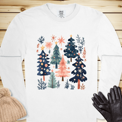 1686 Xmas Tree Long Sleeve Tshirt - White