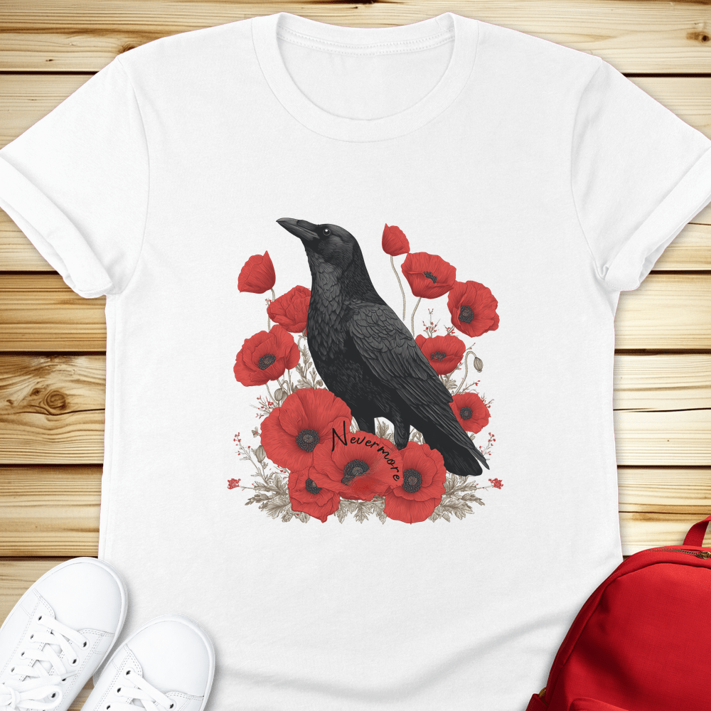 2139 Nevermore Raven And Poppies Tshirt - White