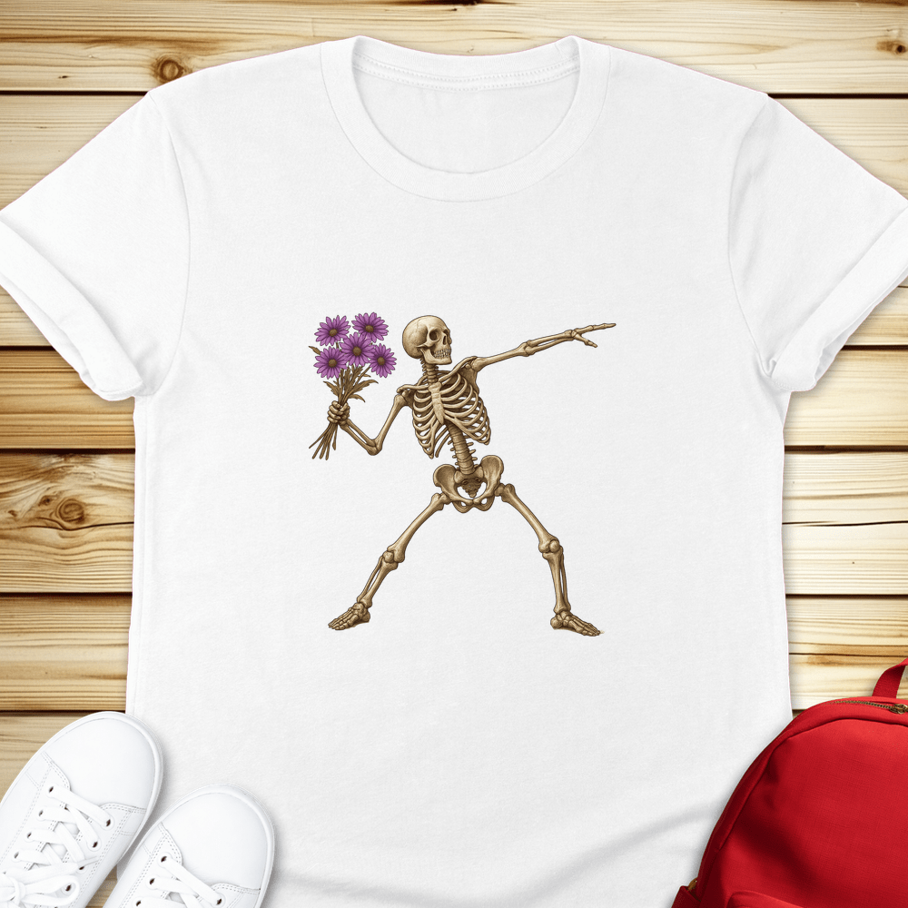 Skeleton Flower Thrower Tshirt - White