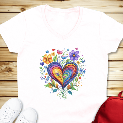 1974 Folk Art Heart V-Neck - White