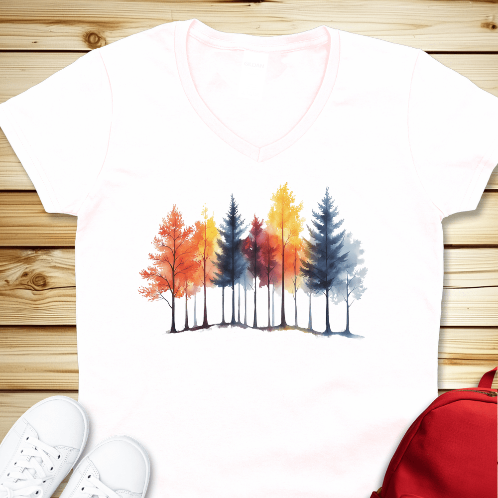 1683 Autumn Trees V-Neck - White