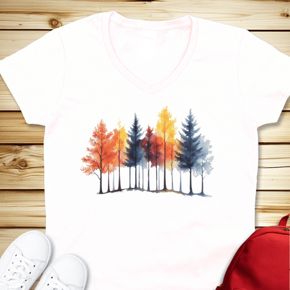 1683 Autumn Trees V-Neck - White