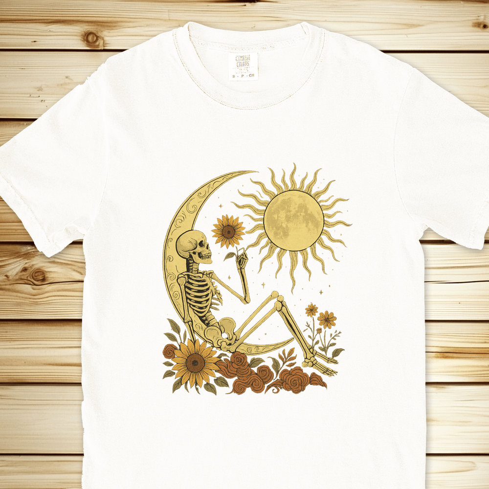 Skeleton Crescent Moon Relaxed Fit Tee - White