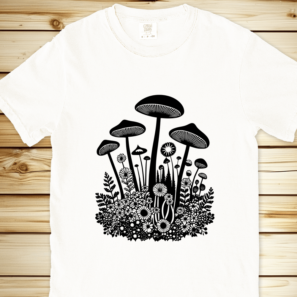 2262 Forest Floor Mushrooms Relaxed Fit Tee - White