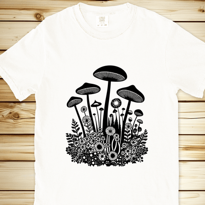 2262 Forest Floor Mushrooms Relaxed Fit Tee - White