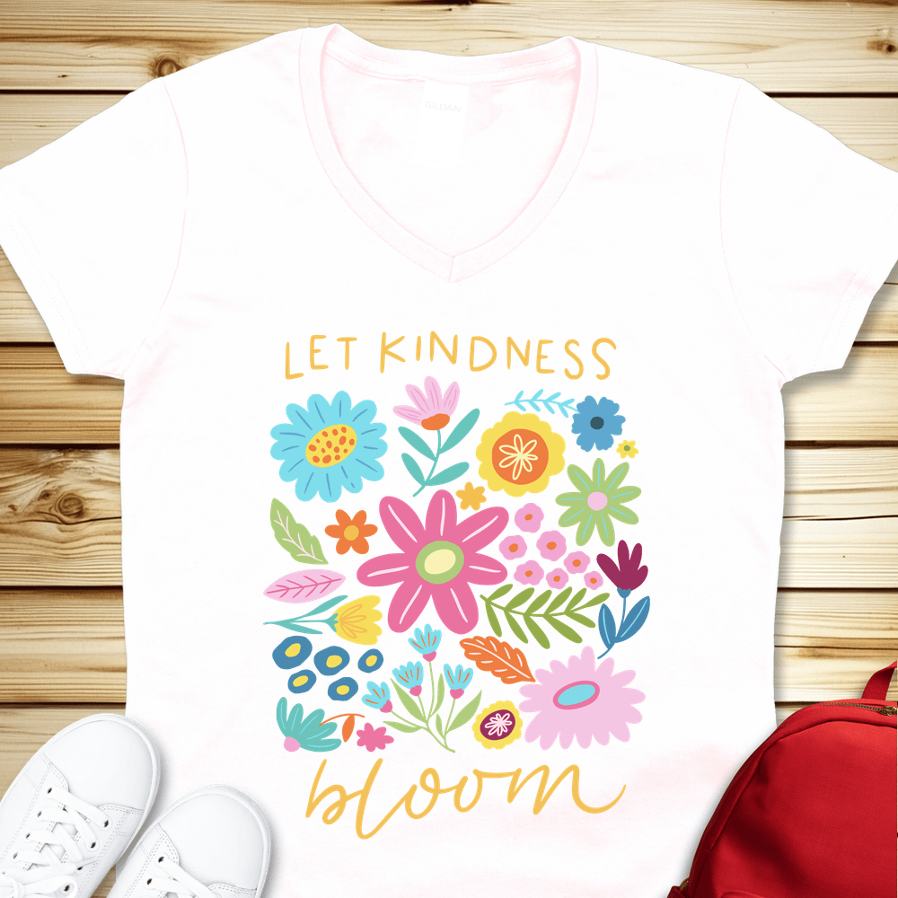 Let Kindness Bloom V-Neck - White