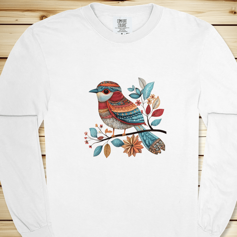 Fancy Pants Bird Long Sleeve Tshirt - White