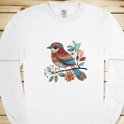 Fancy Pants Bird Long Sleeve Tshirt - White