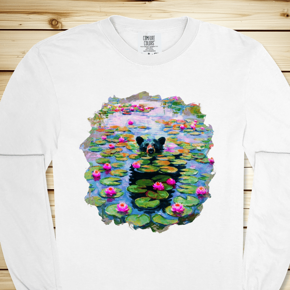 Bear And Water Lillies Long Sleeve Tshirt - White