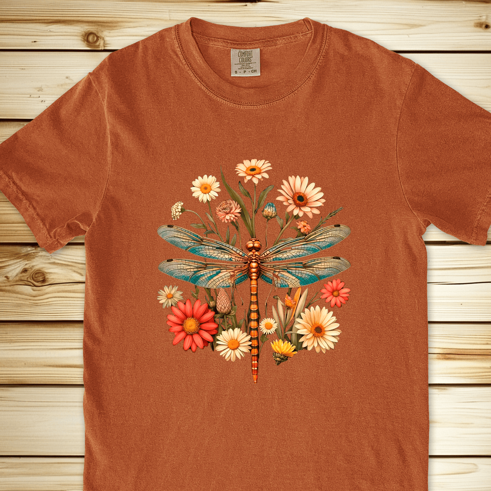 Dragonfly Flowers Relaxed Fit Tee - Yam
