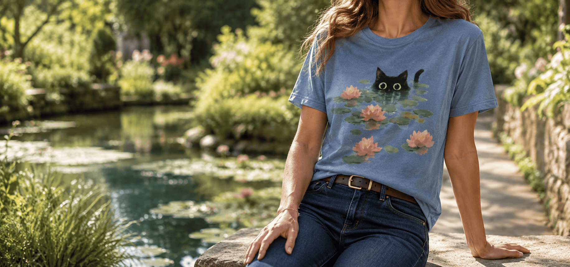 Cat Water Lillies tee - garden pond